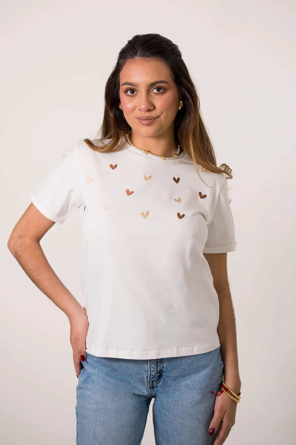 CAMISETA LARGA BORDADA CORAZONES REF 013544